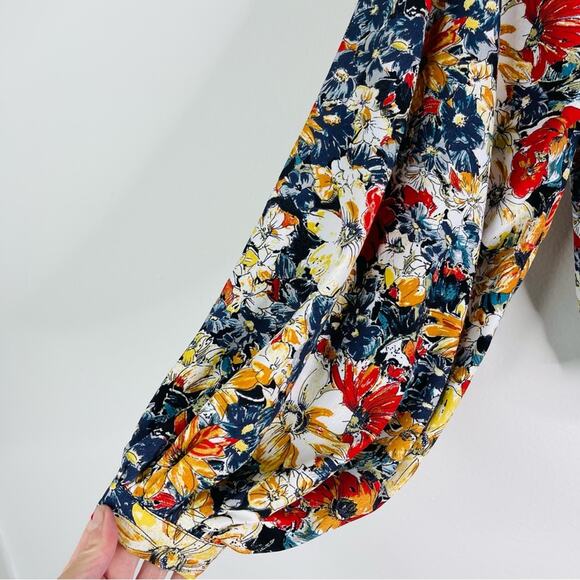 Easel blue red white floral wrap boho blouse top small - Picture 4 of 8